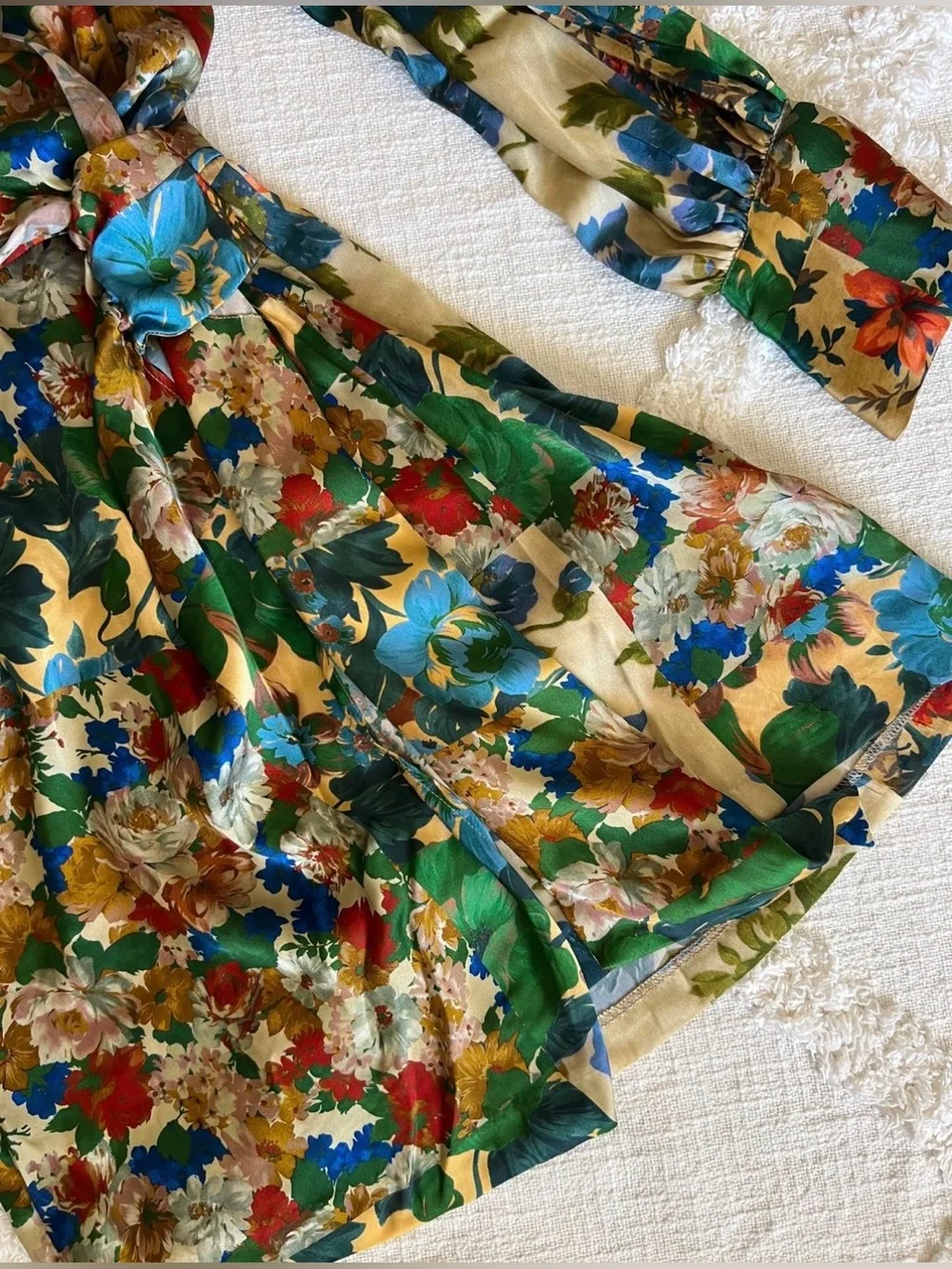 Zara Green Multi Floral Satin Wrap Dress - Picture 3 of 7